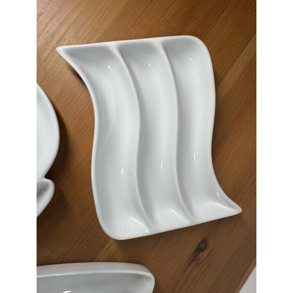 1999 Crate & Barrel White Porcelain Appetizer Oil Dip Dishes 3 Shapes Lot of 3 - Picture 8 of 13